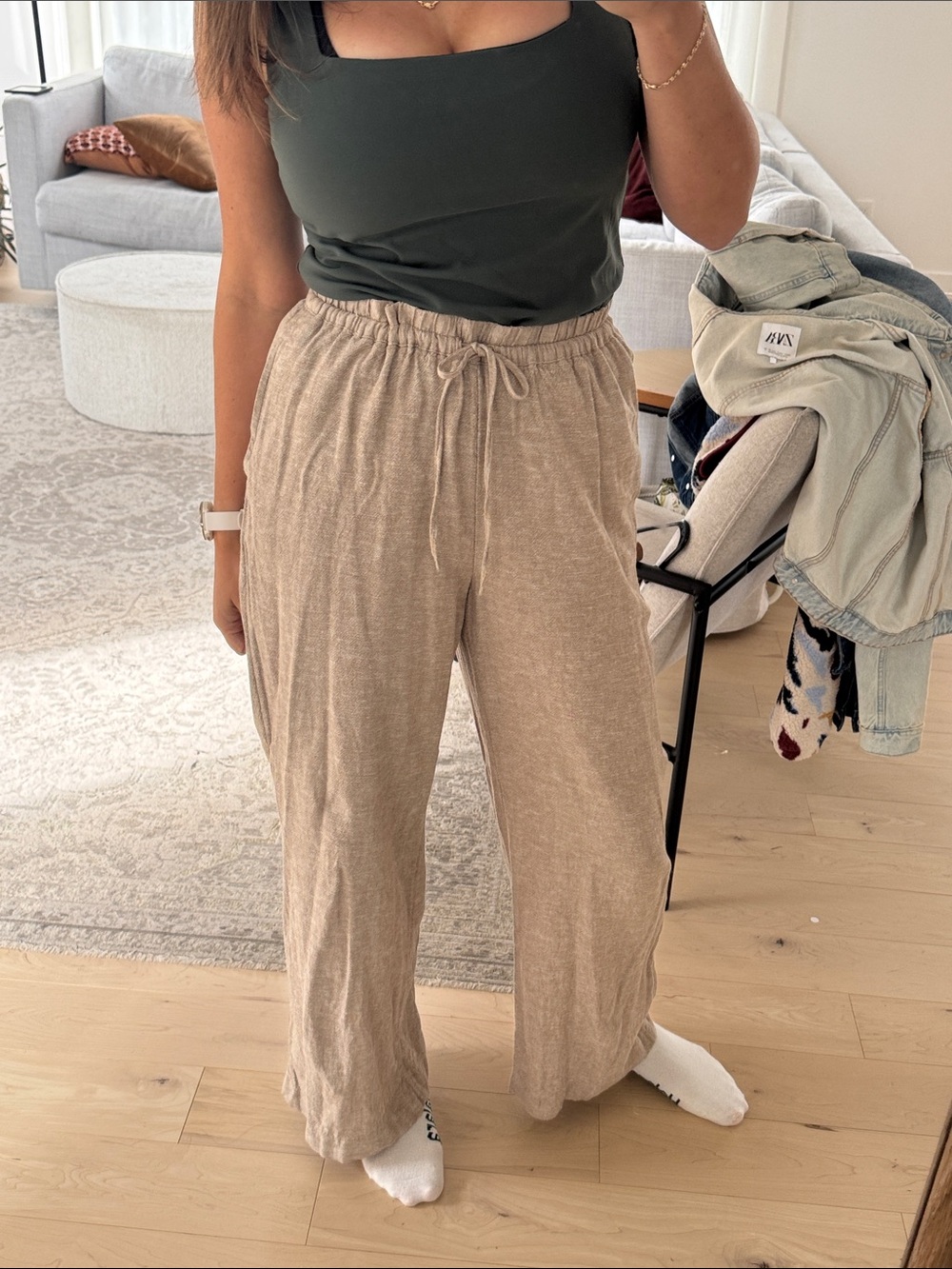 Reitmans Light Beige Wide-Leg Drawstring Lounge Pants